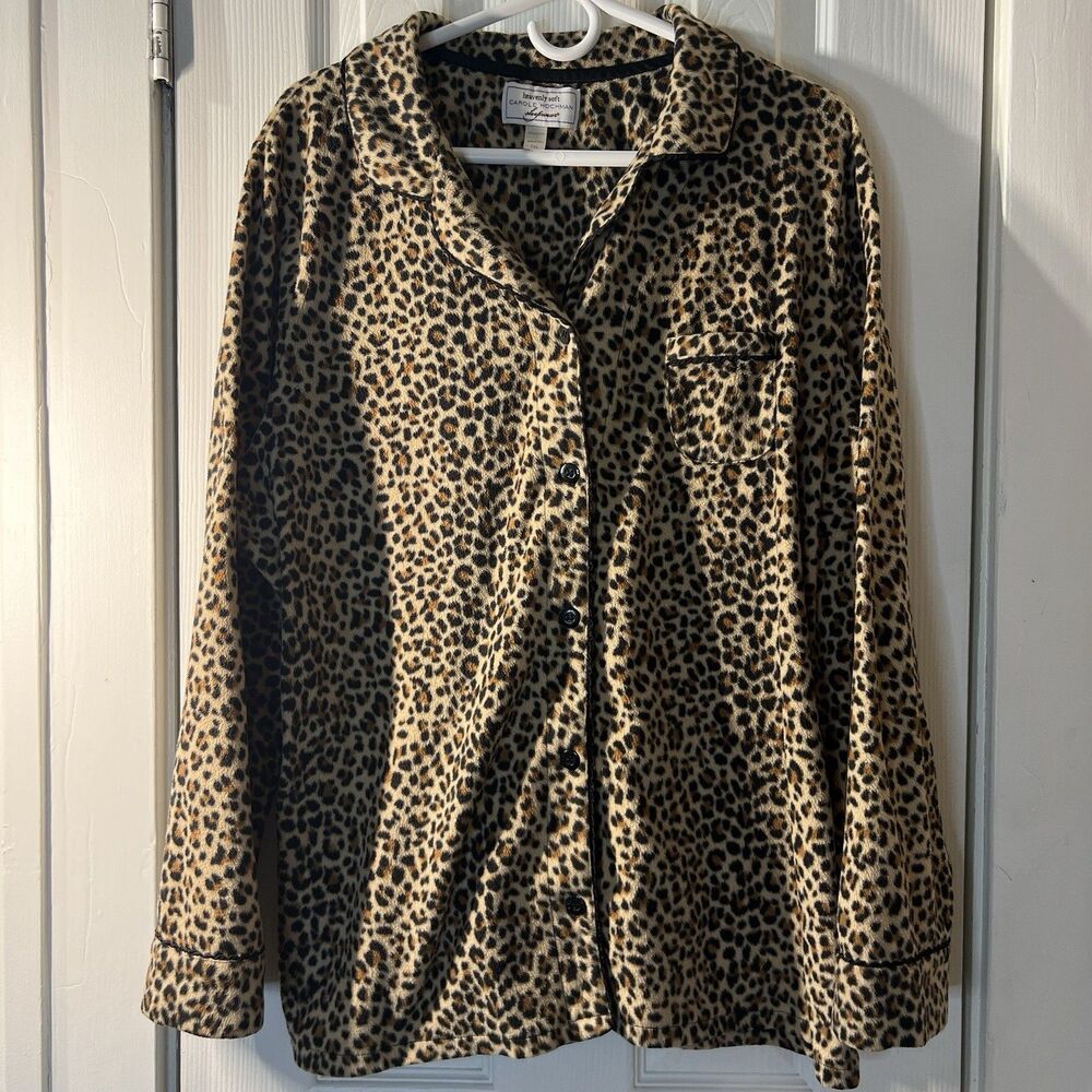 Carole Hochman Leopard Print Pajama Top TXL – Long Sleeve, Button-Down